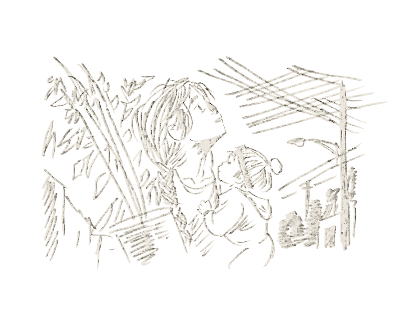Hand drawing with dense strokes: Judith at night